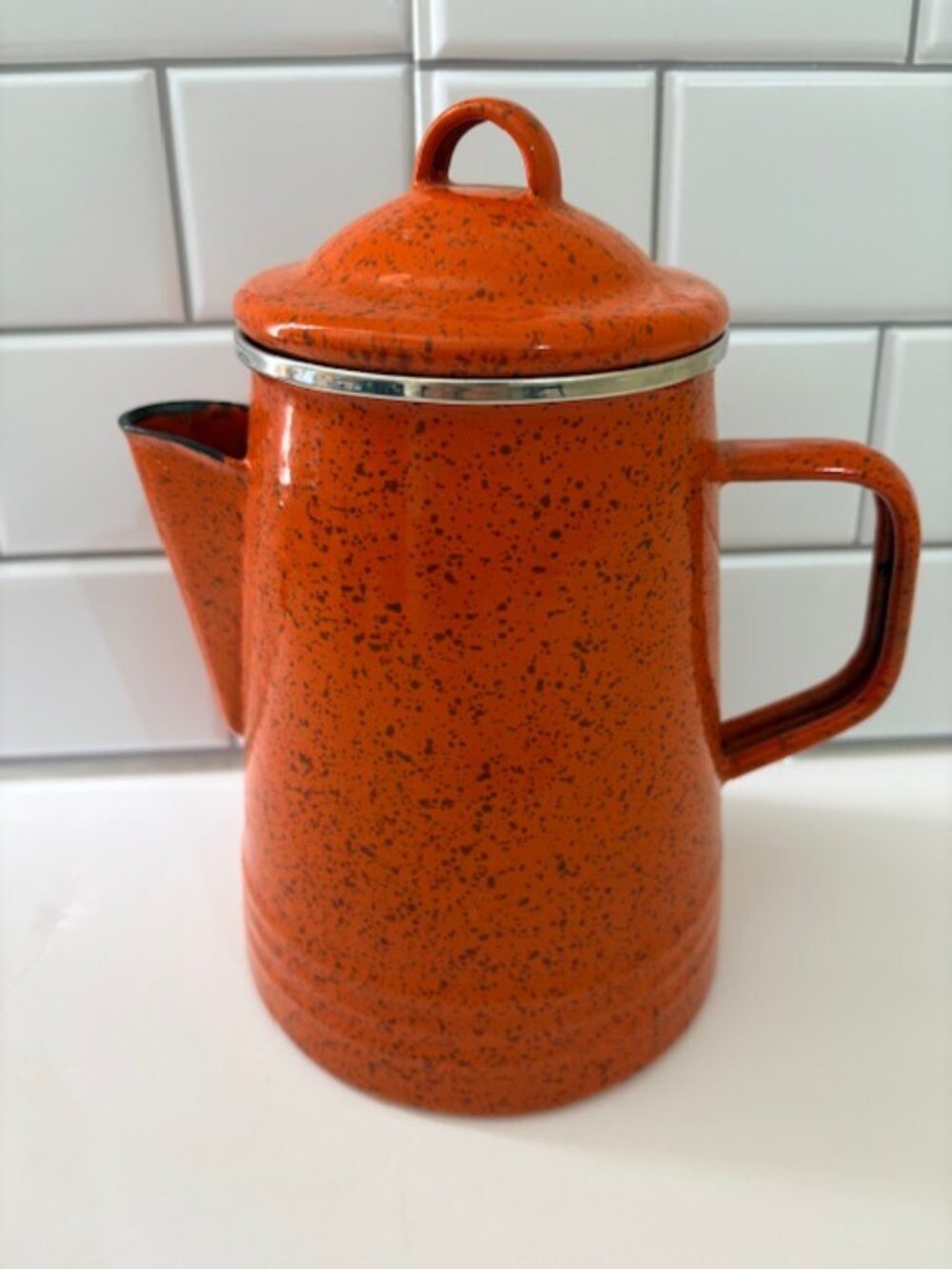 Paula Deen ORANGE Enamel Stove Top Coffee Pot Farmhouse Rustic/ Camping/Campfire